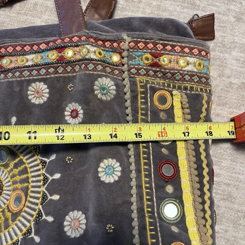 Mira Embroidered Velvet Tote Bag Boho‎ Gypsy Mirror Work Handmade Purse - Picture 8 of 8
